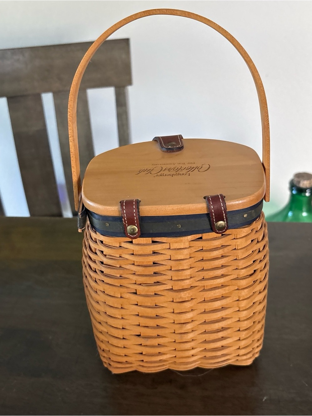 Longaberger Wood Collectors Club Lid with Brown Leather Accents - Picture 9 of 16